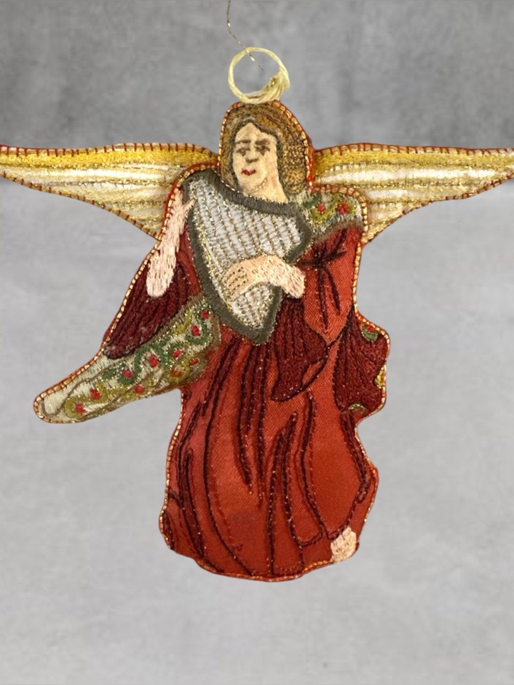 Vintage Angel Christmas Ornament 3D Fabric Embroidered 6" x 3.5"